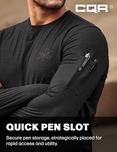 CQR Men's UPF 50+ Sun Protection Long Sleeve Quick Dry Athletic Shirts, Stretch Running Workout Hiking T-Shirts - color: Nightfall Black, size: X-Small