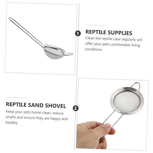 Toyvian 2pcs Feces Sifting Sand Shovel Reptile Substrate Litter Terrarium Reptile Poop Scooper Outdoor Sand Reptile Sand Scoop Reptile Scooper Poop Sifting Tools Stainless Steel Silver