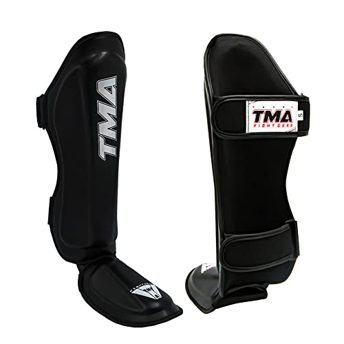 TMA Shin Guards Kickboxing Muay Thai, Premium Leather, Leg Instep Protection Pads, MMA Martial Arts Kicking Sparring Training Gear, BJJ Karate Boxing Taekwondo - size: Medium