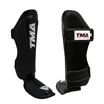TMA Shin Guards Kickboxing Muay Thai, Premium Leather, Leg Instep Protection Pads, MMA Martial Arts Kicking Sparring Training Gear, BJJ Karate Boxing Taekwondo - size: Medium