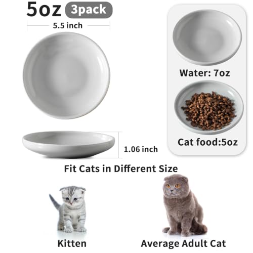3 PCS Ceramic Cat Bowls, 5.5 in Pet Food Bowl Cat Dishes for Food and Water, Small Dog Dish(Grey) - color: Grey