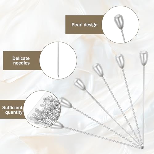 100 Pcs Teardrop Corsage Pins, 55mm/2.2 Inch Long Straight Pearl Head Sewing Pins for Corsage, Bouquet, Hat, Ribbon Flowers, Dressmaking, Fabric, Knit & Crochet Crafts, Wedding Decorations