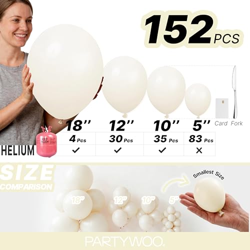 PartyWoo 베이지 풍선 152피스 다양한 사이즈 45.7cm(18인치), 30.5cm(12인치), 25.4cm(10인치), 12.7cm(5인치), 12.7cm(5인치), 크림, 아이보리, 풍선 아치 키트, 화환, 결혼식, 브라이덜, 졸업식, 베이비 샤워, 부활절 - color: 베이지-q08