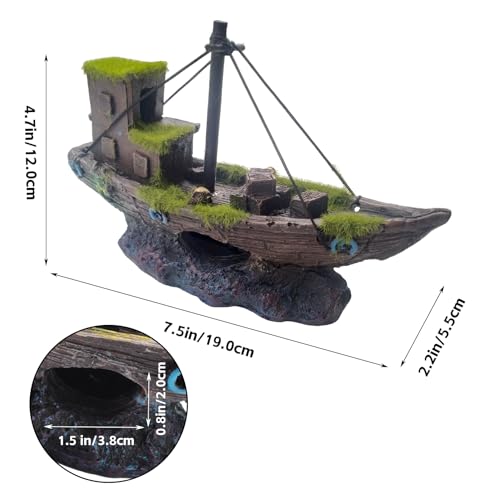kathson Betta Fish Tank Shipwreck,Aquarium Sunken Ship Decorations Resin Sunken Boat with Cave Hideouts Fish Tank Shipwrecks Decor Saltwater Freshwater Aquarium Ornaments for Hiding Accessories - style: Sunken ship (B)
