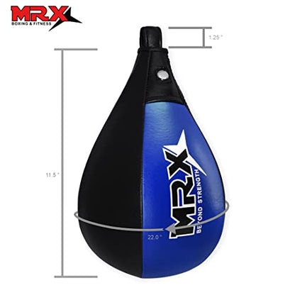 MRX Speed Punching Bags Genuine Leather MMA Training Speed Bag Muay Thai SpeedKills Punching, Dodge Striking Bag for Workout Pro Boxing Bag for Home Gym Kids, Men, Women - color: Black Blue