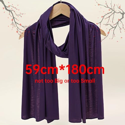 Muslin Hijab Scarf for Women Long Headscarves Solid Head Wraps Soft Pashminas Shawls - color: Purple Muslim Hijab Scarf