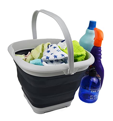 SAMMART 8.5L (2.2 Gallon) Collapsible Square Handy Bucket/Foldable SquareWater Pail/Portable Tub with Handle. Size 31x31cm (Grey/Slate Grey, 1) - color: Grey/Slate Grey