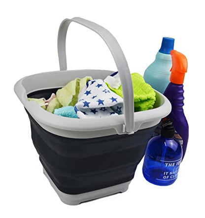 SAMMART 8.5L (2.2 Gallon) Collapsible Square Handy Bucket/Foldable SquareWater Pail/Portable Tub with Handle. Size 31x31cm (Grey/Slate Grey, 1) - color: Grey/Slate Grey