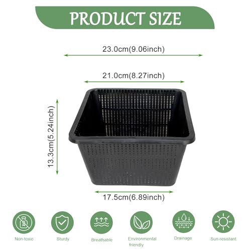 8 Pcs 9 Inch Pond Plant Baskets for Plants Hydroponics Net Pots Water Garden Plant Pots Black Plastic Pond Basket Square Plastic Mesh Pond Containers for Live Aquarium Plants - style: 9" Square-8 PCS