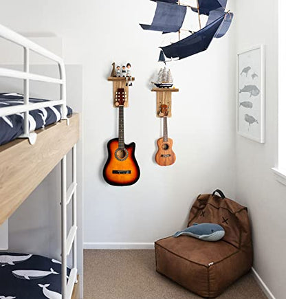 Keebofly Guitar Wall Mount Hanger with Rustic Wood Shelf- Single Pack, Wall Hook Rack for Acoustic/Electric Guitars, Bass & Ukulele, (Brown,Patented) - color: Single Pack_Rustic Brown