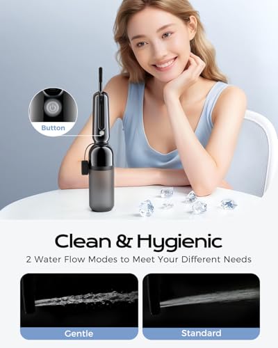 ESSAGER Portable Bidet for Travel, Foldable & Rechargeable Handheld Sprayer–Waterproof with 2 Pressure Modes, 350ml Expandable Bottle for Women, Men, Baby, Postpartum & Personal Hygiene(Black) - color: Black