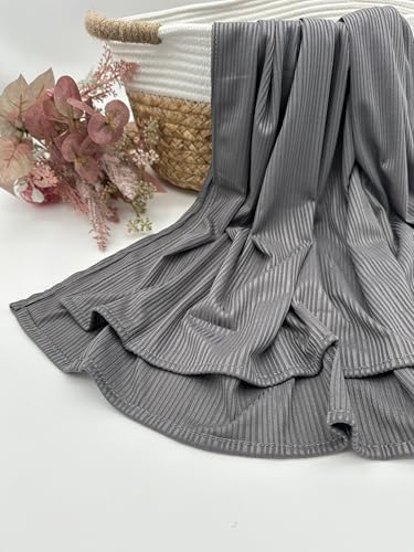 Ribbed Jersey Hijab Scarf for Women, Hijab for Women Muslim Breathable Stretchy Hajib - color: Dark Grey