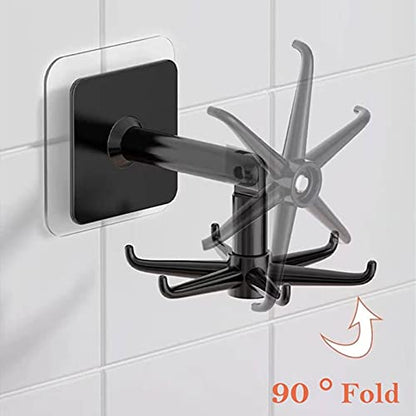 YeeBeny 360 Degrees Rotating Folding Hook Self-Adhesive 180 Degrees | Self Adhesive Utensil Rail With Hooks For Baby & Bottle Brush Holder - color: Black