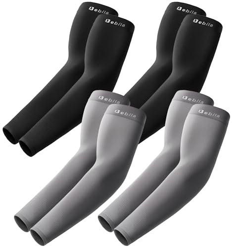 Bebila Arm Sleeves for Men Women, UV Sun Protection Cooling Compression Outdoor - color: 2 Black+2 Dark Grey, size: Medium