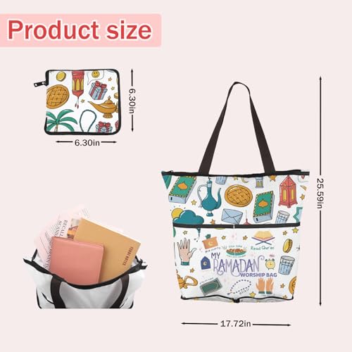 MEIKIUP Ramadan Tote Bag Islamic Gift Ramadan Mubarak Foldable Bag My Ramadan Worship Bag