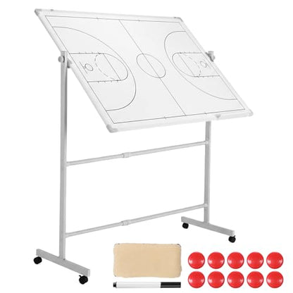Generic Mobile Double-Sided Basketball Coaching Board Height Adjustable Whiteboard with Wheels Dry Erase Board with Magnets Pen & Eraser for Coaches - color: Basketball