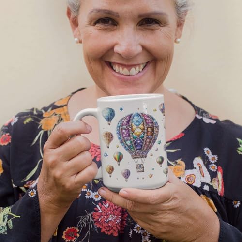 Personalized Sparkling Hot Air Balloon Full Wrap Mug, Customized Name Ceramic Cup 11oz 15oz, Albuquerque International Balloon Fiesta Inspired Cup, Custom Adventure White Coffee Mug - color: XUA-1124-3661-Hot Air Balloon Mug