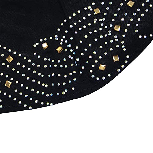 ZGMYC Women Shiny Rhinestones Muslim Hijab Elegant Long Turban Cap Head Wrap Scarf - color: Black(golden Beads & Rhinestones)