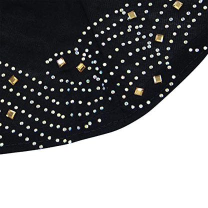 ZGMYC Women Shiny Rhinestones Muslim Hijab Elegant Long Turban Cap Head Wrap Scarf - color: Black(golden Beads & Rhinestones)