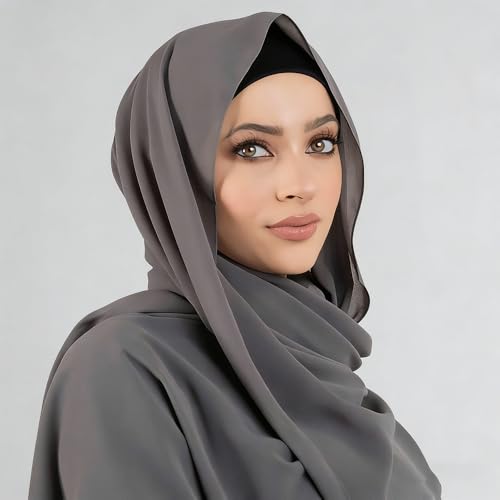 Yeieeo Chiffon Head Wraps for Women - Solid Color Fashion Bubble Chiffon Scarf Hijab - color: Dark Grey
