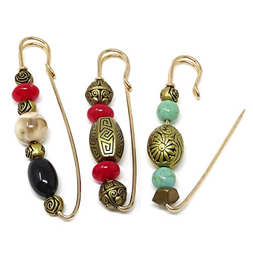 "Honbay 3PCS Vintage Beaded Brooch Large Safety Pins for Sweaters, Shawls, Collars, Dresses and Most Clothes"