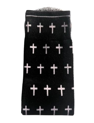 Men's – Christian Crew Socks for Men with Scripture | Moisture-Wicking | Easter Gift Idea - color: Black and White Crosses