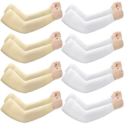 Janmercy 8 Pairs Arm Sleeves Thin Skin Protectors - color: White, Beige