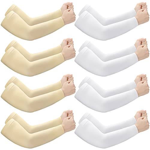 Janmercy 8 Pairs Arm Sleeves Thin Skin Protectors - color: White, Beige