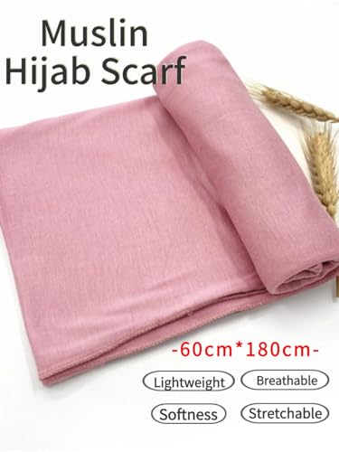 Hijab Scarf for Women Soft Muslim Hijabs Head Wrap Scarves Fashion Long Hair Shawls Stretchy Muslin Headscarf - color: Light Pink Hijab Scarf for Women