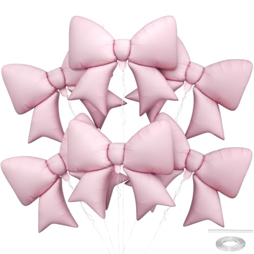 Pink Bow Balloons, 6 Pcs Giant Foil for Girls Birthday Party Decorations - style: Pink Bow