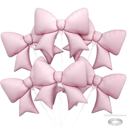 Pink Bow Balloons, 6 Pcs Giant Foil for Girls Birthday Party Decorations - style: Pink Bow