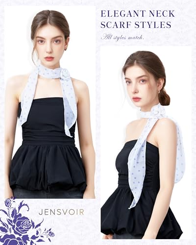 Chiffon Scarf for Women, Removable Flower Neck Scarf Light Soft Fashion Rose Scarves Versatile Headband or Hair Band - color: Lavender Dot