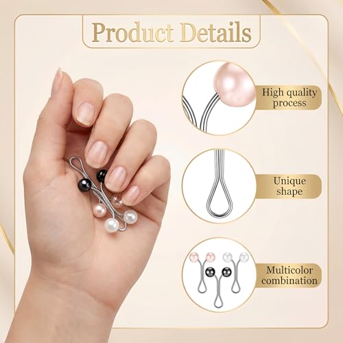 JJUNW 24 Pcs Hijab Clips For Women, Hijab Pins Scarf Clip Pearl Scarf Clips 3 Colors Headscarf Pearl Brooch Pin, Shawl Scarfs Safety Pins Wedding Dress Accessories