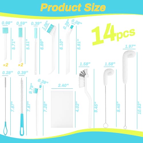 Potanro Ice Machine Cleaner Brush Sets,14Pcs Ice Maker Cleaner Tools | Gap Crevice Cleaning Brushes Tools Small Spaces, Scrub Sponge, Thin Brush for Countertop,Cleaning Window Track, Straw, Bottle