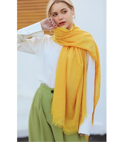Solid color cotton and linen scarf, wrinkled all season versatile long sunscreen fashionable shawl - color: Light Turmeric