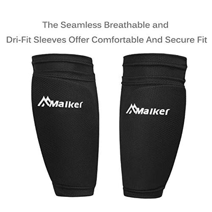 Malker Soccer Shin Guards for Kids Youth Adults Shin Guards Pads with Sleeves, Lightweight and Compact, Protective Soccer Equipment - color: Black, size: Large