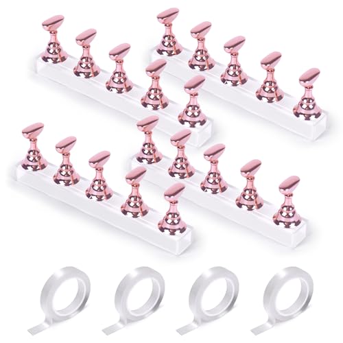 JUSTOTRY 4 Sets Pink Nail Painting Practice Stand With 1M Double-sided Tape Acrylic Fake Nail Art Holder For Press Ons Magnetic Nail Display Design Tools Kit Accessories For Home Diy Salon Supplies - color: Electroplated pink 4PCS