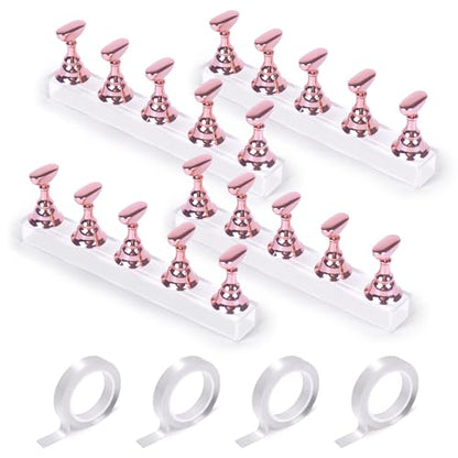JUSTOTRY 4 Sets Pink Nail Painting Practice Stand With 1M Double-sided Tape Acrylic Fake Nail Art Holder For Press Ons Magnetic Nail Display Design Tools Kit Accessories For Home Diy Salon Supplies - color: Electroplated pink 4PCS