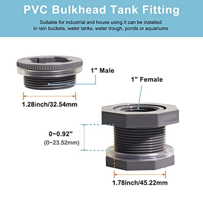 Ququyi 1 Inch PVC Bulkhead Water Tank Connector Adapter Fitting with Plugs Thru-Bulk Pipe Fitting for Rain Barrels, Aquariums, Ponds(Set of 3) - size: 1"-3pcs