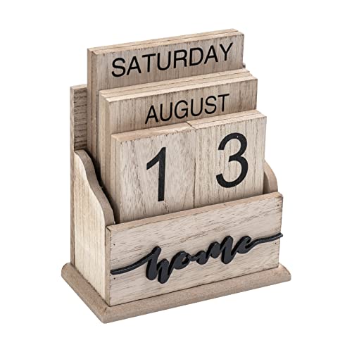 Notakia Perpetual Calendar Wooden Calendar Blocks Vintage Wood Block Calendar for Home Office Desk Accessories Week Month Date Display (Wood Color Home) - color: Wood Home Calendar