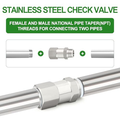 1PCS 316L Stainless Steel 1/4" NPT Male x 1/4" NPT Female Check Valve,Backflow Prevention,One Way Non-Return Check Valves - size: 1/4" (Fx M)NPT