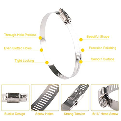 WINL 3.5'' Stainless Steel Hose Clamps- 8 Pack SAE 56 Worm Gear Drive Hose Clamps 3 Inch to 4 Inch (76mm-102mm) for Automotive Plumbing, 3 1/2'', 3 3/4’’, 3 1/4'' Clamps - size: SAE#56 ( 3" ~ 4" )