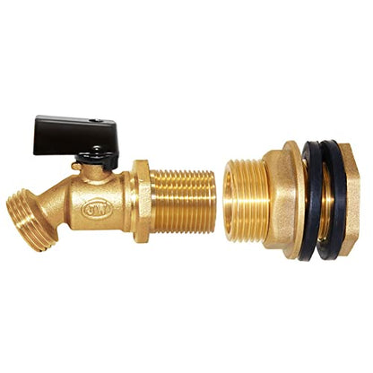 Joywayus Brass Water Container/Rain Barrel Spigot Kit 3/4" Threaded | Quarter Turn Ball Valve, 3/4" Female to 1" Male Bulkhead Fitting, Water Tank Connector, Fit for Garden Hose - style: Style 2