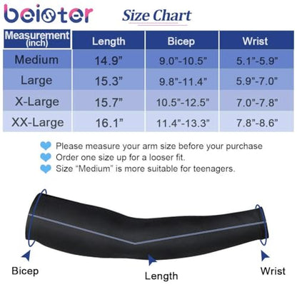 beister UV 및 자외선 차단 암 슬리브, 남성 및 여성용, UPF 50+, 쿨링 스포츠 압박 암 슬리브 - color: 블랙., size: X-Large