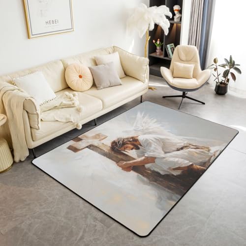Manfei God Kids Area Rug,Faith Prayer-Inspired Indoor Floor Mat Entrance Rug for Girls Boys,Western Bible Verse Vintage Non Slip Rug,Grey Couch Living Room Decor,5'x6'6'' - color: Grey, size: 4'11" x 6'7" (Rectangular)