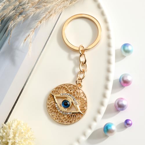 Evil Eye Keychain,Gold Keychain for Good Luck Protection,Mystical Talisman Gift for Women Friends Birthday Christmas