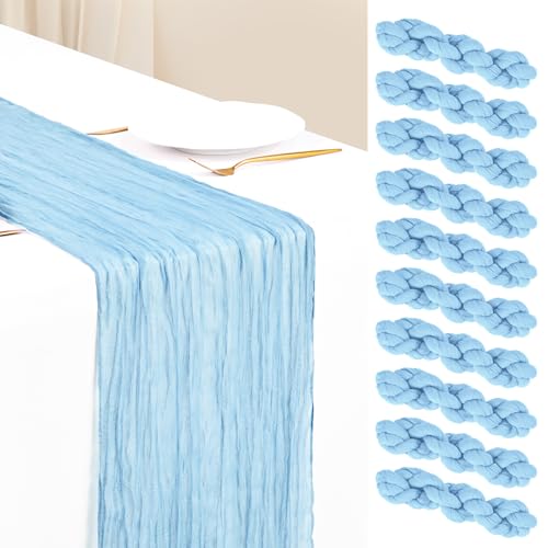 Showgeous 10 Pack Baby Blue Cheesecloth Table Runner, 17 x 108 Inches - color: Baby Blue, size: 10 Pack