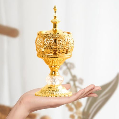Gold Incense Burner Holder, Bakhoor Frankincense Charcoal Censer Resin Stand with Tongs, Ideal for Aromatherapy Yoga Spa, Home Christian Church Decor