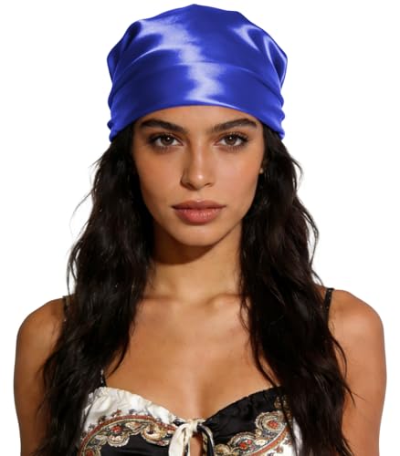 Sumolux Head Hair Scarf for Women 35" Like Satin Silk Scarf Hair Wrapping Night Bandana Large Square Scarves - color: A Solid Blue