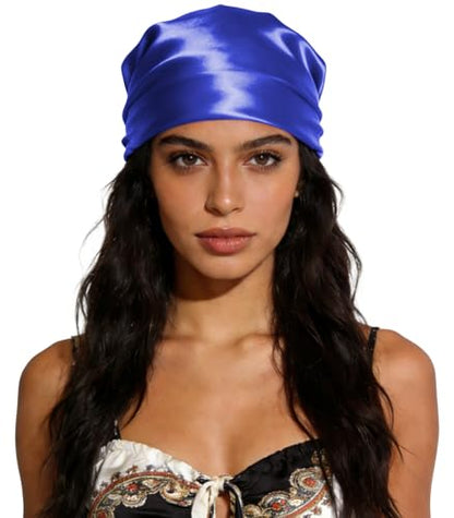Sumolux Head Hair Scarf for Women 35" Like Satin Silk Scarf Hair Wrapping Night Bandana Large Square Scarves - color: A Solid Blue